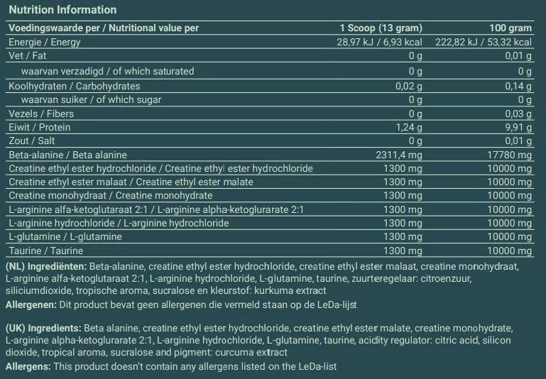 Nutrition Powders - Pré-entraînement | Fruits Tropicaux | Décaféiné