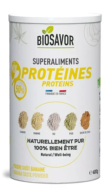 BIOSAVOR - Mix Protéines Banane en poudre - 400g - Complément Alimentaire